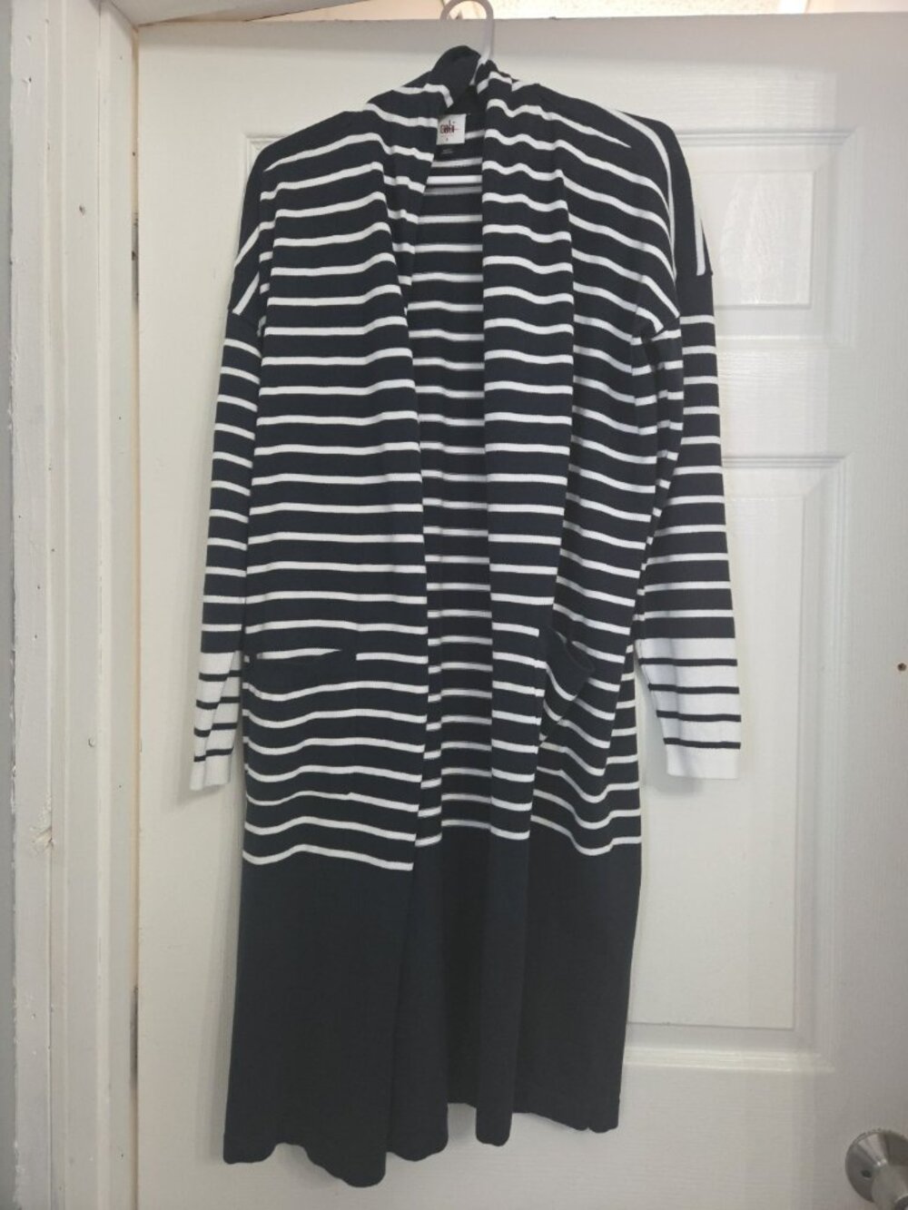Cabi Womens Blue White Striped Boathouse Cardigan Long Sweater 6243 NWOT Small